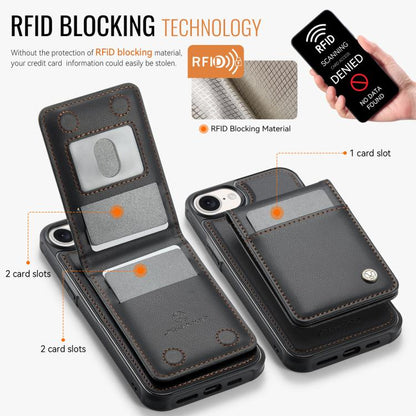 For iPhone 16e JEEHOOD J06 British Style RFID MagSafe Card Bag PU Phone Case(Black) - iPhone 16e Cases by JEEHOOD | Online Shopping UK | buy2fix