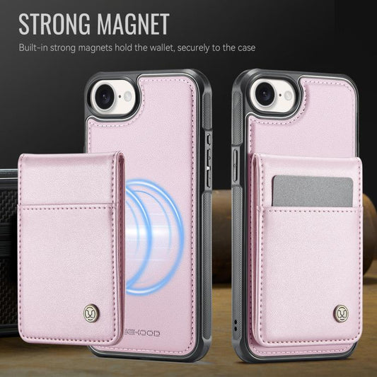 For iPhone 16e JEEHOOD J06 British Style RFID MagSafe Card Bag PU Phone Case(Pink) - iPhone 16e Cases by JEEHOOD | Online Shopping UK | buy2fix
