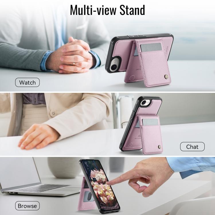 For iPhone 16e JEEHOOD J06 British Style RFID MagSafe Card Bag PU Phone Case(Pink) - iPhone 16e Cases by JEEHOOD | Online Shopping UK | buy2fix