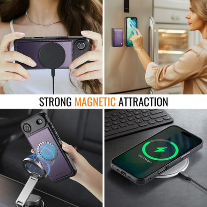 For iPhone Air JEEHOOD J06 British Style RFID MagSafe Card Bag PU Phone Case(Purple) - iPhone Air Cases by JEEHOOD | Online Shopping UK | buy2fix