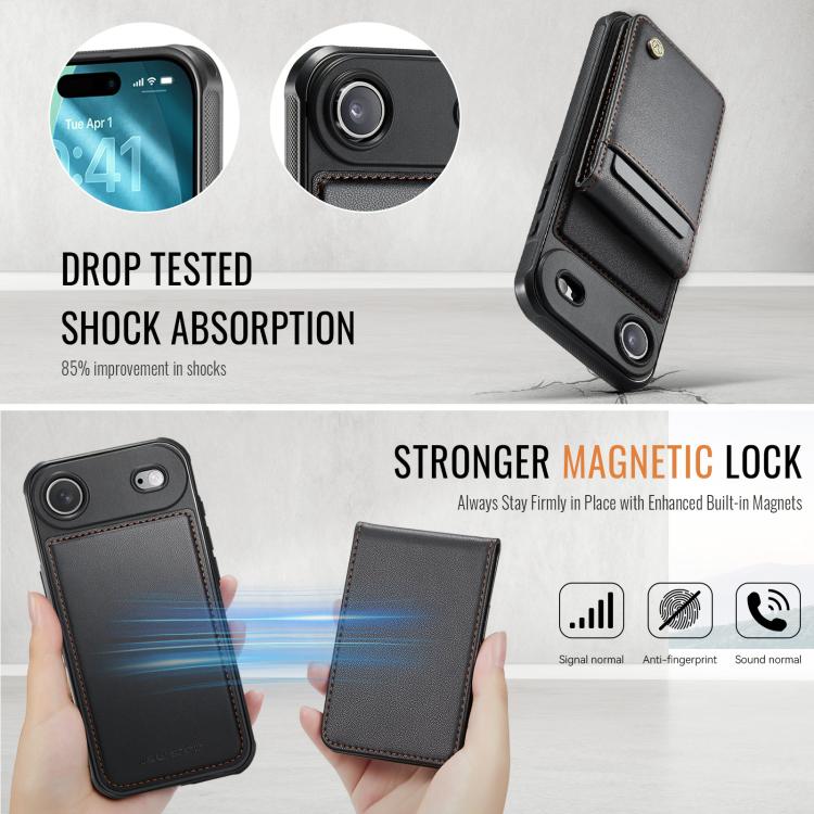 For iPhone Air JEEHOOD J06 British Style RFID MagSafe Card Bag PU Phone Case(Black) - iPhone Air Cases by JEEHOOD | Online Shopping UK | buy2fix