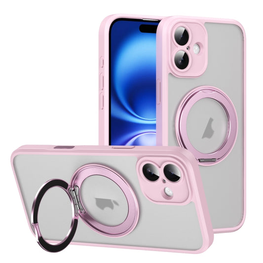 For iPhone 16 Translucent Frosted MagSafe Rotating Holder Phone Case with AI Button(Pink) - iPhone 16 Cases by buy2fix | Online Shopping UK | buy2fix