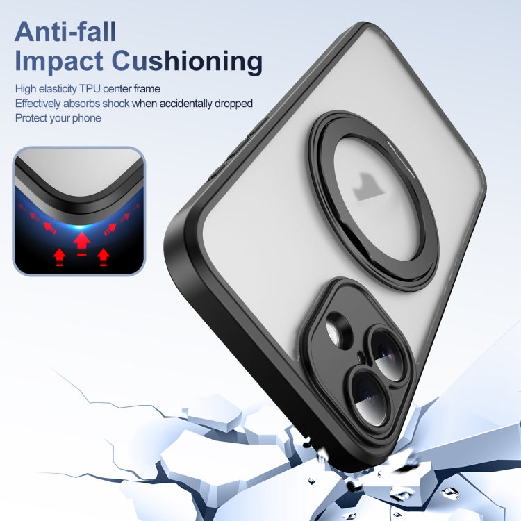 For iPhone 16 Plus Translucent Frosted MagSafe Rotating Holder Phone Case with AI Button(Black) - iPhone 16 Plus Cases by buy2fix | Online Shopping UK | buy2fix