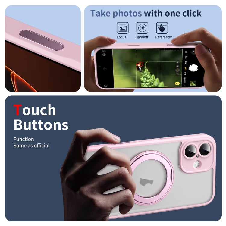 For iPhone 16 Plus Translucent Frosted MagSafe Rotating Holder Phone Case with AI Button(Pink) - iPhone 16 Plus Cases by buy2fix | Online Shopping UK | buy2fix
