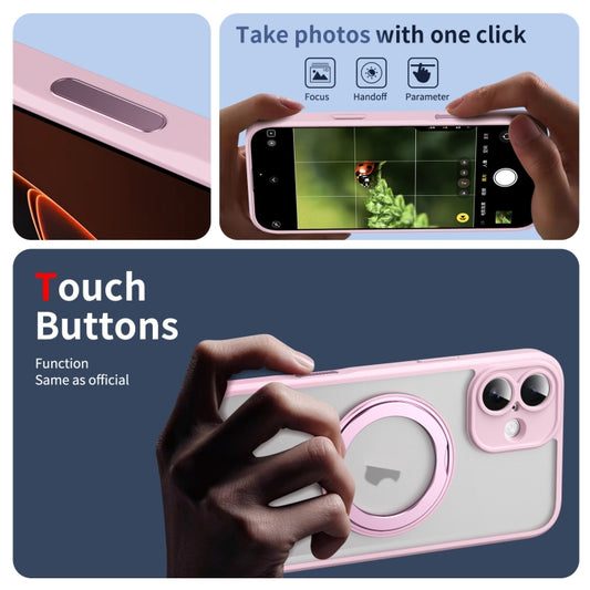 For iPhone 16 Plus Translucent Frosted MagSafe Rotating Holder Phone Case with AI Button(Pink) - iPhone 16 Plus Cases by buy2fix | Online Shopping UK | buy2fix