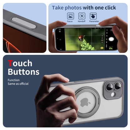 For iPhone 16 Plus Translucent Frosted MagSafe Rotating Holder Phone Case with AI Button(Grey) - iPhone 16 Plus Cases by buy2fix | Online Shopping UK | buy2fix