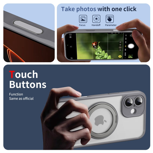 For iPhone 16 Plus Translucent Frosted MagSafe Rotating Holder Phone Case with AI Button(Grey) - iPhone 16 Plus Cases by buy2fix | Online Shopping UK | buy2fix