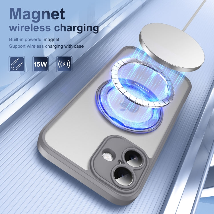 For iPhone 16 Plus Translucent Frosted MagSafe Rotating Holder Phone Case with AI Button(Grey) - iPhone 16 Plus Cases by buy2fix | Online Shopping UK | buy2fix