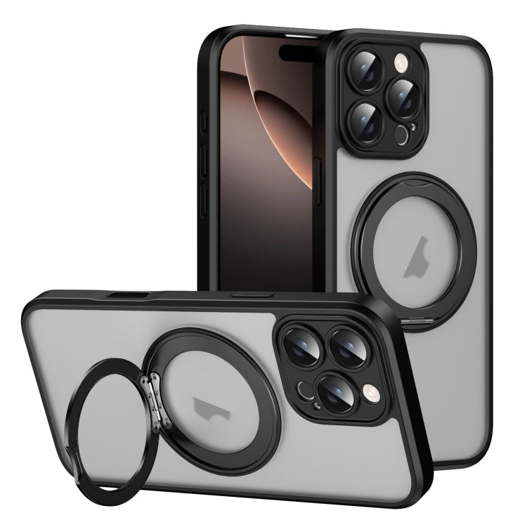 For iPhone 16 Pro Translucent Frosted MagSafe Rotating Holder Phone Case with AI Button(Black) - iPhone 16 Pro Cases by buy2fix | Online Shopping UK | buy2fix