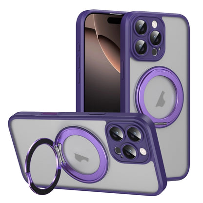 For iPhone 16 Pro Translucent Frosted MagSafe Rotating Holder Phone Case with AI Button(Purple) - iPhone 16 Pro Cases by buy2fix | Online Shopping UK | buy2fix