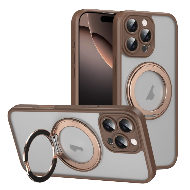 For iPhone 16 Pro Max Translucent Frosted MagSafe Rotating Holder Phone Case with AI Button(Gold) - iPhone 16 Pro Cases by buy2fix | Online Shopping UK | buy2fix