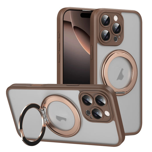 For iPhone 16 Pro Max Translucent Frosted MagSafe Rotating Holder Phone Case with AI Button(Gold) - iPhone 16 Pro Cases by buy2fix | Online Shopping UK | buy2fix