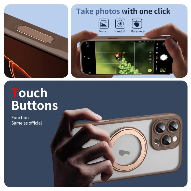 For iPhone 16 Pro Max Translucent Frosted MagSafe Rotating Holder Phone Case with AI Button(Gold) - iPhone 16 Pro Cases by buy2fix | Online Shopping UK | buy2fix