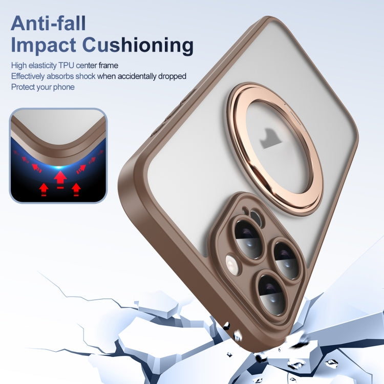For iPhone 16 Pro Max Translucent Frosted MagSafe Rotating Holder Phone Case with AI Button(Gold) - iPhone 16 Pro Cases by buy2fix | Online Shopping UK | buy2fix