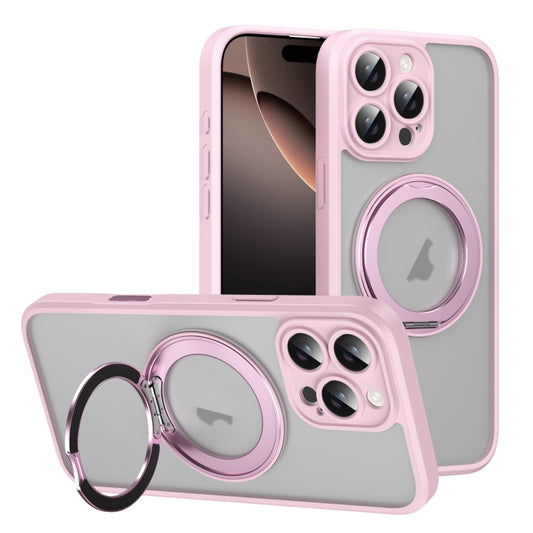 For iPhone 16 Pro Max Translucent Frosted MagSafe Rotating Holder Phone Case with AI Button(Pink) - iPhone 16 Pro Cases by buy2fix | Online Shopping UK | buy2fix