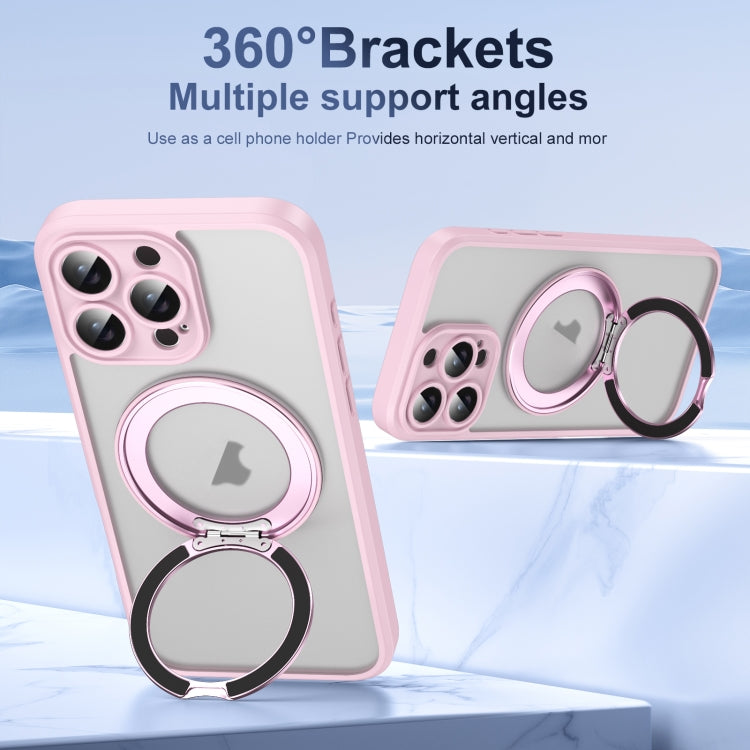 For iPhone 16 Pro Max Translucent Frosted MagSafe Rotating Holder Phone Case with AI Button(Pink) - iPhone 16 Pro Cases by buy2fix | Online Shopping UK | buy2fix