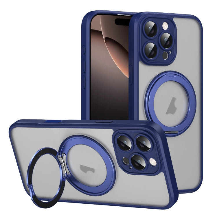 For iPhone 16 Pro Max Translucent Frosted MagSafe Rotating Holder Phone Case with AI Button(Blue) - iPhone 16 Pro Cases by buy2fix | Online Shopping UK | buy2fix