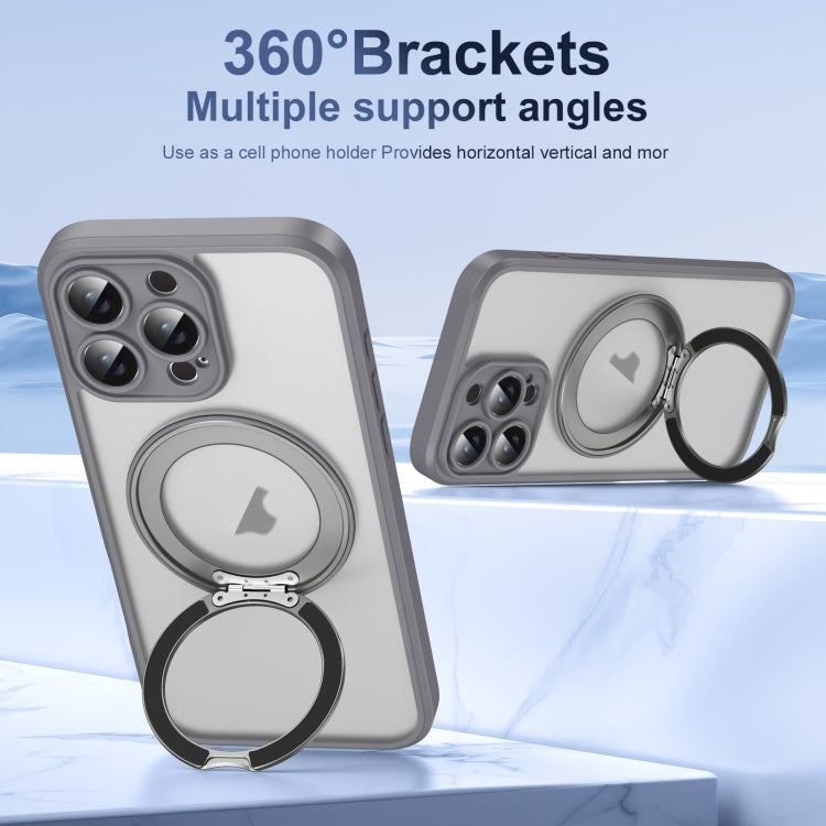 For iPhone 16 Pro Max Translucent Frosted MagSafe Rotating Holder Phone Case with AI Button(Grey) - iPhone 16 Pro Cases by buy2fix | Online Shopping UK | buy2fix