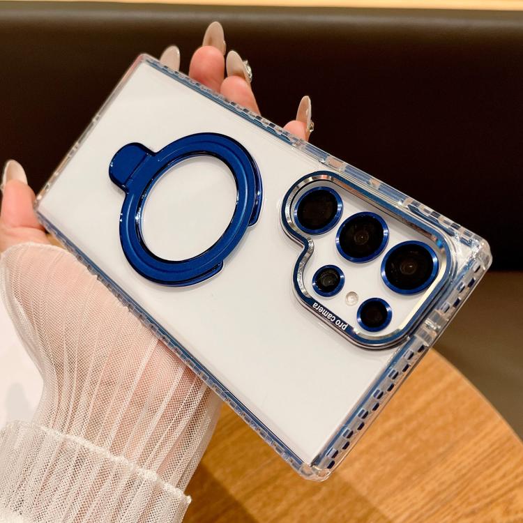 For Samsung Galaxy S25 Ultra 5G Transparent MagSafe Holder Phone Case with Lens Film(Blue) by buy2fix