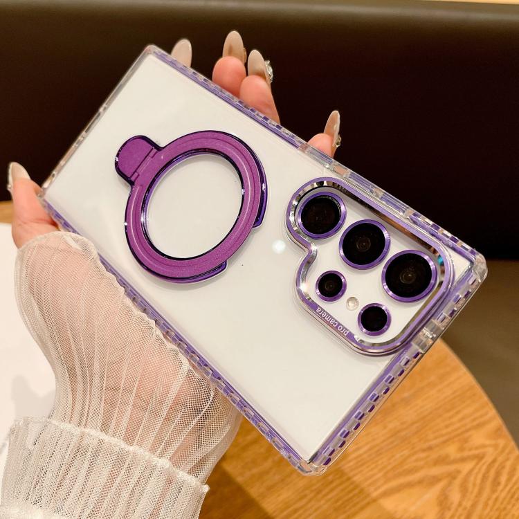 For Samsung Galaxy S25 Ultra 5G Transparent MagSafe Holder Phone Case with Lens Film(Purple) by buy2fix