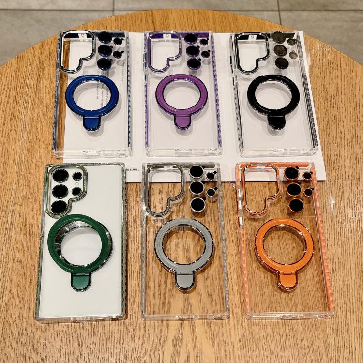 For Samsung Galaxy S25 Ultra 5G Transparent MagSafe Holder Phone Case with Lens Film(Blue) by buy2fix