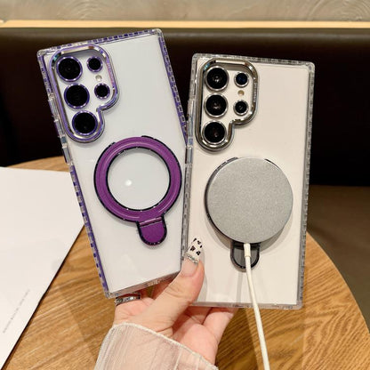 For Samsung Galaxy S25+ 5G Transparent MagSafe Holder Phone Case with Lens Film(Purple) by buy2fix