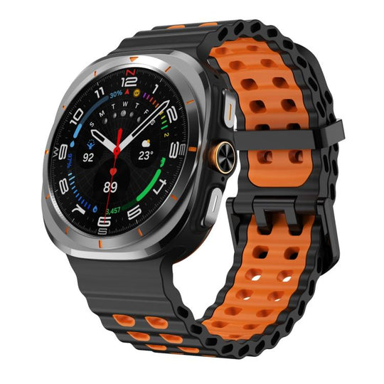For Galaxy Watch Ultra2 2026 / 2025 / 1 2024 Ocean Two Color Dual-Row Hole Silicone Watch Band(Black Orange)