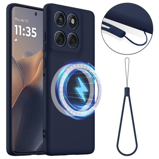 For Motorola Edge 60 Pro Shockproof Silicone Magsafe Phone Case(Navy Blue)