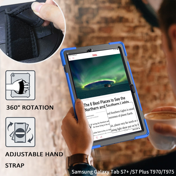 For Samsung Galaxy Tab S8+ / Tab S8 Plus / Tab S7 FE / Tab S7+ Shockproof Colorful Silicone + PC Protective Case with Holder & Shoulder Strap & Hand Strap(Blue) by buy2fix