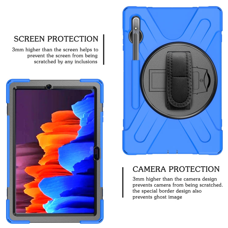 For Samsung Galaxy Tab S8+ / Tab S8 Plus / Tab S7 FE / Tab S7+ Shockproof Colorful Silicone + PC Protective Case with Holder & Shoulder Strap & Hand Strap(Blue) by buy2fix
