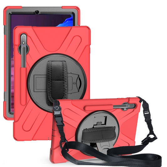 For Samsung Galaxy Tab S8+ / Tab S8 Plus / Tab S7 FE / Tab S7+ Shockproof Colorful Silicone + PC Protective Case with Holder & Shoulder Strap & Hand Strap(Red) by buy2fix