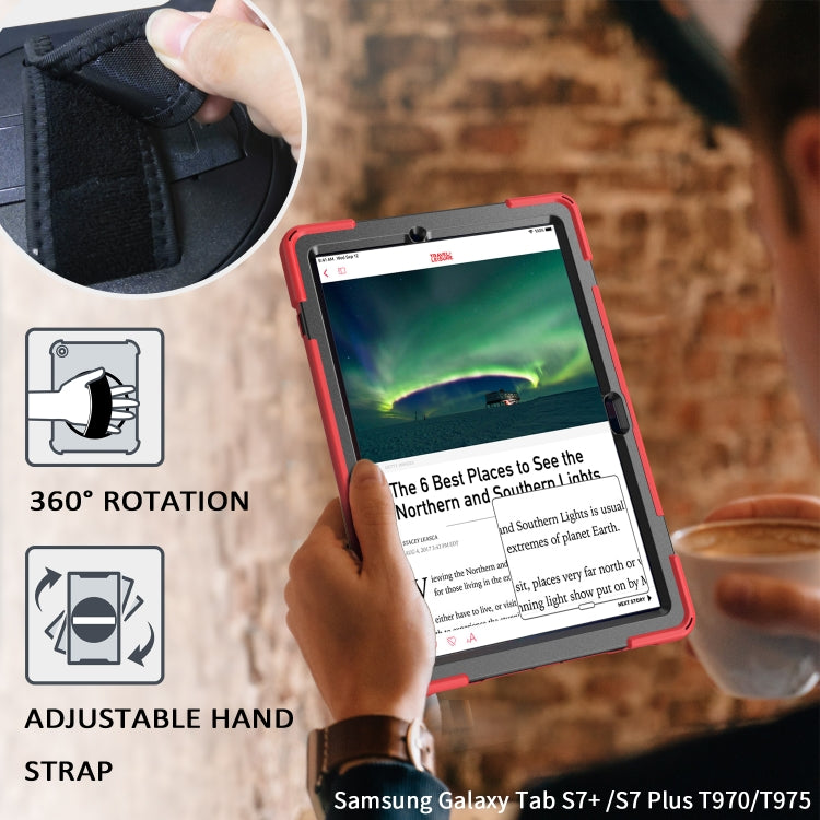 For Samsung Galaxy Tab S8+ / Tab S8 Plus / Tab S7 FE / Tab S7+ Shockproof Colorful Silicone + PC Protective Case with Holder & Shoulder Strap & Hand Strap(Red) by buy2fix