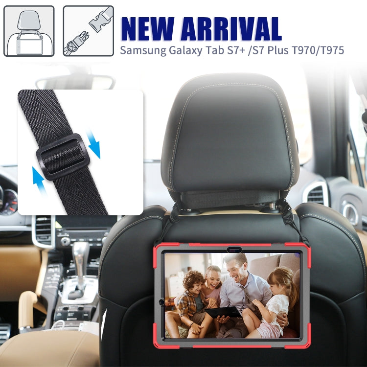 For Samsung Galaxy Tab S8+ / Tab S8 Plus / Tab S7 FE / Tab S7+ Shockproof Colorful Silicone + PC Protective Case with Holder & Shoulder Strap & Hand Strap(Red) by buy2fix