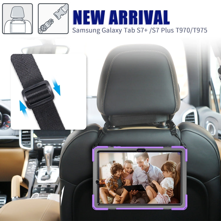 For Samsung Galaxy Tab S8+ / Tab S8 Plus / Tab S7 FE / Tab S7+ Shockproof Colorful Silicone + PC Protective Case with Holder & Shoulder Strap & Hand Strap(Purple) by buy2fix
