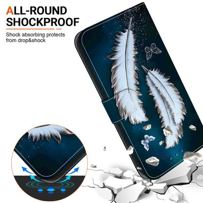 For iPhone 16e Crystal Texture Colored Drawing Leather Phone Case(White Butterfly Feathers) - iPhone 16e Cases by buy2fix | Online Shopping UK | buy2fix