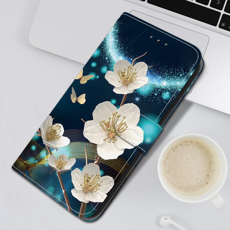 For iPhone 16e Crystal Texture Colored Drawing Leather Phone Case(Magnolia) - iPhone 16e Cases by buy2fix | Online Shopping UK | buy2fix