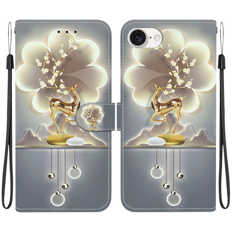 For iPhone 16e Crystal Texture Colored Drawing Leather Phone Case(Sika Deer) - iPhone 16e Cases by buy2fix | Online Shopping UK | buy2fix