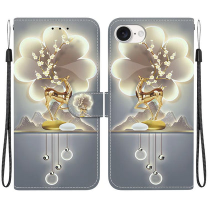 For iPhone 16e Crystal Texture Colored Drawing Leather Phone Case(Sika Deer) - iPhone 16e Cases by buy2fix | Online Shopping UK | buy2fix