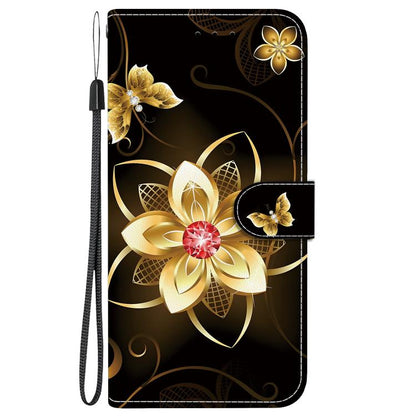 For iPhone 16e Crystal Texture Colored Drawing Leather Phone Case(Gold Flower) - iPhone 16e Cases by buy2fix | Online Shopping UK | buy2fix