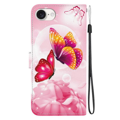 For iPhone 16e Crystal Texture Colored Drawing Leather Phone Case(Pink Butterflies) - iPhone 16e Cases by buy2fix | Online Shopping UK | buy2fix