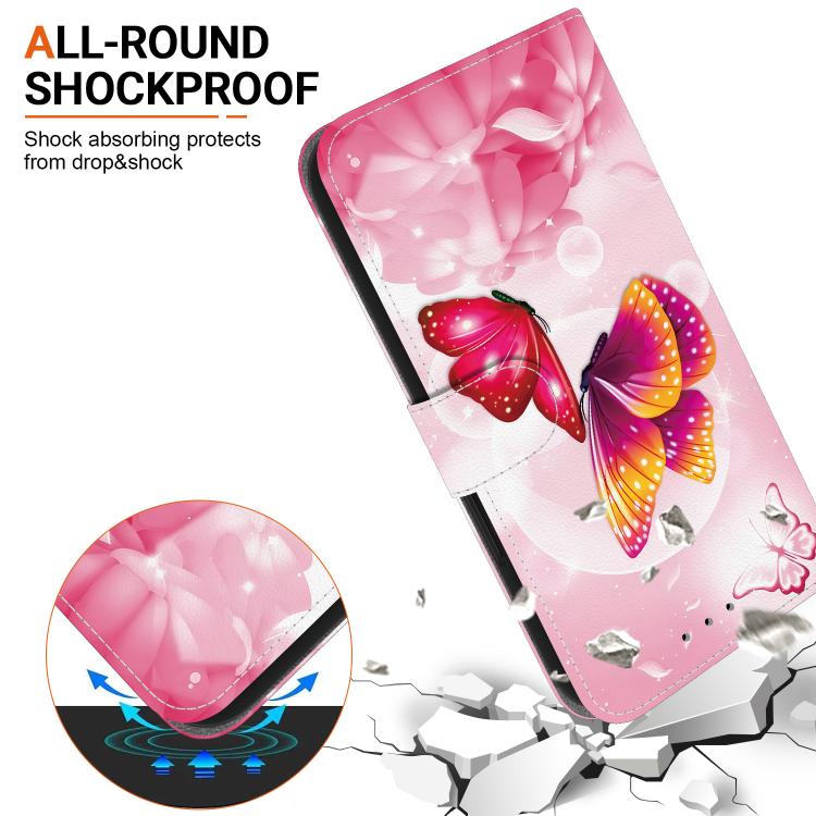 For iPhone 16e Crystal Texture Colored Drawing Leather Phone Case(Pink Butterflies) - iPhone 16e Cases by buy2fix | Online Shopping UK | buy2fix