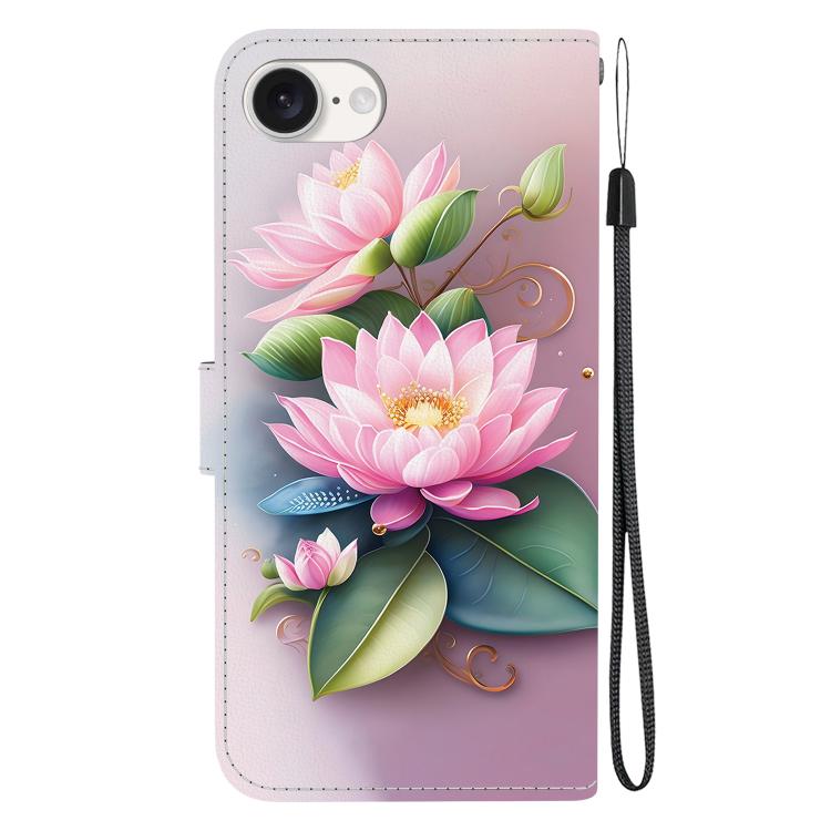 For iPhone 16e Crystal Texture Colored Drawing Leather Phone Case(Lotus) - iPhone 16e Cases by buy2fix | Online Shopping UK | buy2fix
