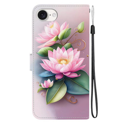 For iPhone 16e Crystal Texture Colored Drawing Leather Phone Case(Lotus) - iPhone 16e Cases by buy2fix | Online Shopping UK | buy2fix