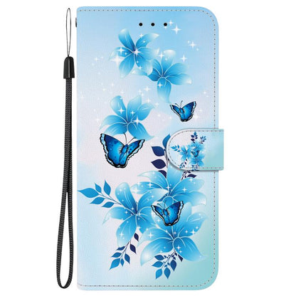 For iPhone 16e Crystal Texture Colored Drawing Leather Phone Case(Blue Butterflies) - iPhone 16e Cases by buy2fix | Online Shopping UK | buy2fix