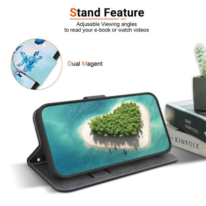 For iPhone 16e Crystal Texture Colored Drawing Leather Phone Case(Blue Butterflies) - iPhone 16e Cases by buy2fix | Online Shopping UK | buy2fix