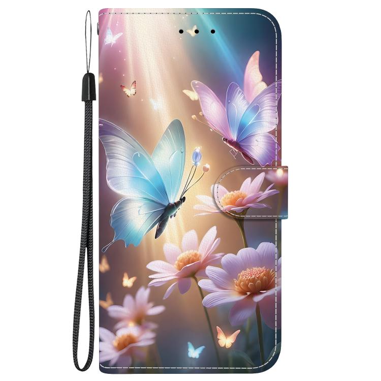 For iPhone 16e Crystal Texture Colored Drawing Leather Phone Case(Butterfly Love Flower) - iPhone 16e Cases by buy2fix | Online Shopping UK | buy2fix