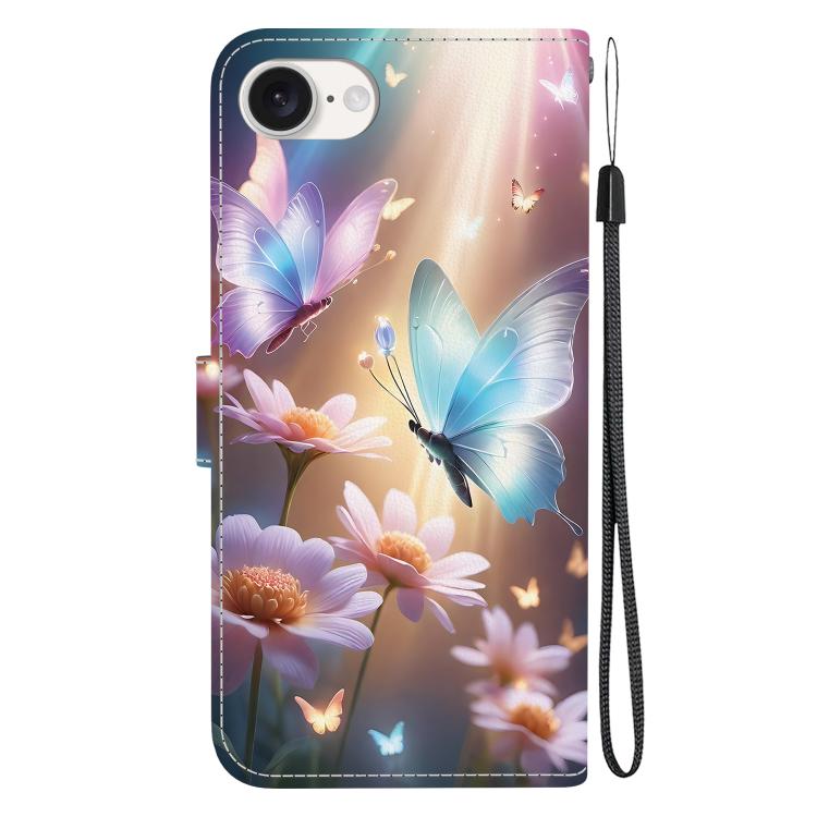 For iPhone 16e Crystal Texture Colored Drawing Leather Phone Case(Butterfly Love Flower) - iPhone 16e Cases by buy2fix | Online Shopping UK | buy2fix