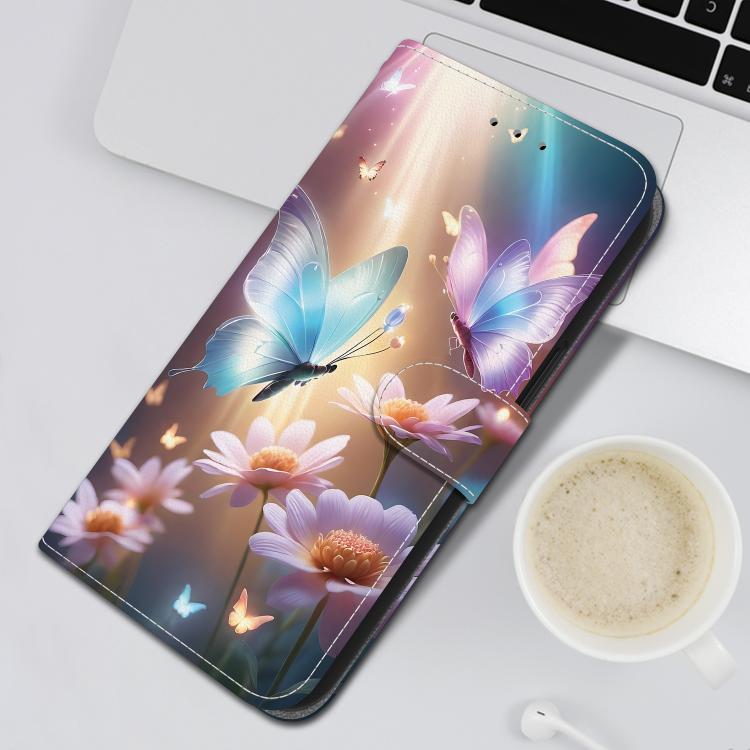 For iPhone 16e Crystal Texture Colored Drawing Leather Phone Case(Butterfly Love Flower) - iPhone 16e Cases by buy2fix | Online Shopping UK | buy2fix