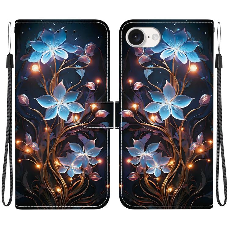 For iPhone 16e Crystal Texture Colored Drawing Leather Phone Case(Little Lantern Flower) - iPhone 16e Cases by buy2fix | Online Shopping UK | buy2fix