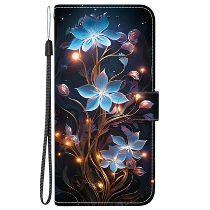 For iPhone 16e Crystal Texture Colored Drawing Leather Phone Case(Little Lantern Flower) - iPhone 16e Cases by buy2fix | Online Shopping UK | buy2fix